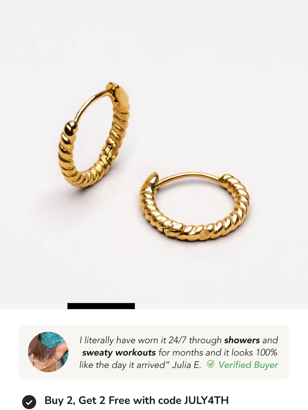 Atolea- Twist-Textured Gold Hoop Earrings - Women Jewelry. NWT, waterproof